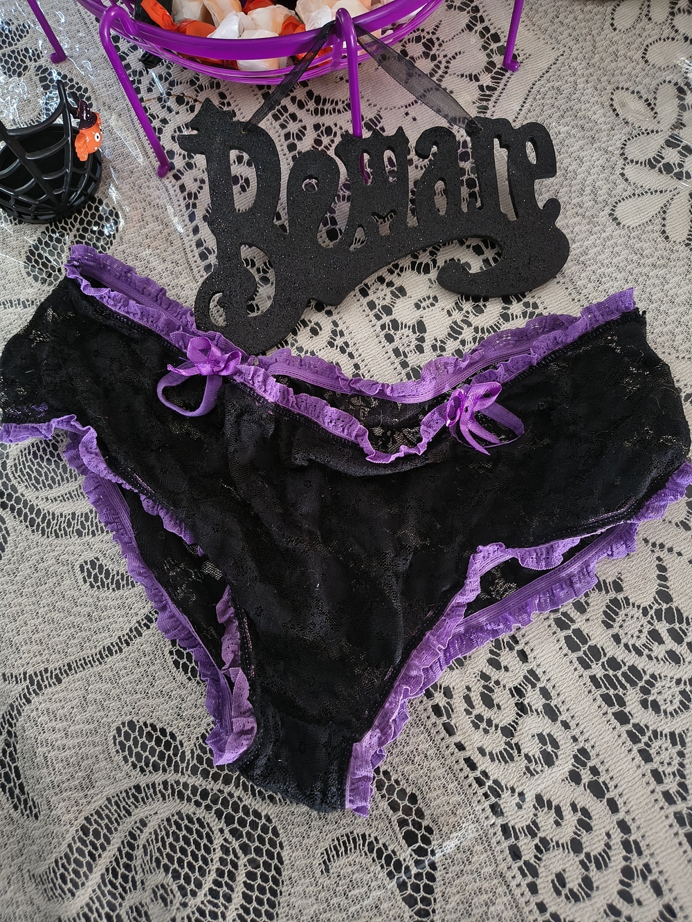 Y2K Black Lace Purple Ruffle Bikini Hipster Panty Lingerie Whimsygoth Coquette